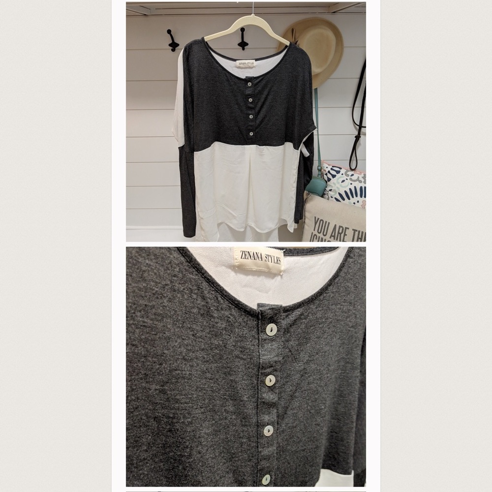 Charcoal grey and white long sleeve tee